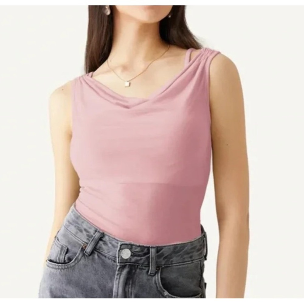 OGL MOVE MilkyTender Tencel 2-In-1 Cowl Tank Bra Top Set Pink Rose Quartz XL